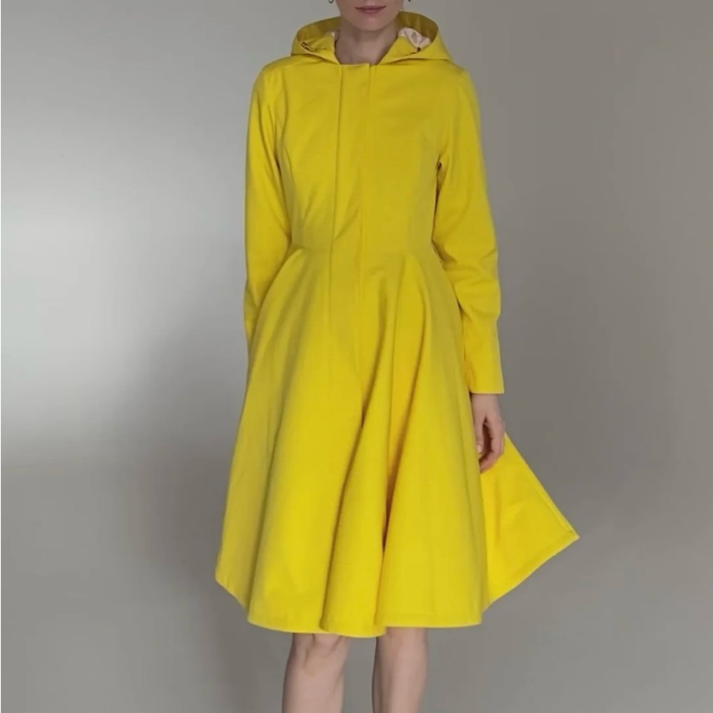 RainSisters Fitted and Flare Rain Coat Full Skirt Bright Yellow- XXS Petite